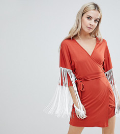 Платье мини с запахом и бахромой ASOS PETITE - Красный