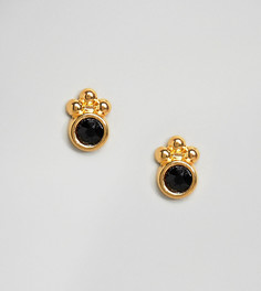 Позолоченные серебряные серьги-гвоздики с черным камнем и шариком ASOS - Золотой