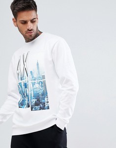 Белый свитшот с круглым вырезом и принтом города Armani Exchange - Белый