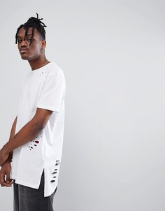 Белая свободная длинная футболка с асимметричным краем и рваной отделкой ASOS - Белый