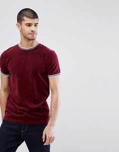 Футболка из вельвета с окантовкой на вороте и манжетах ASOS - Красный