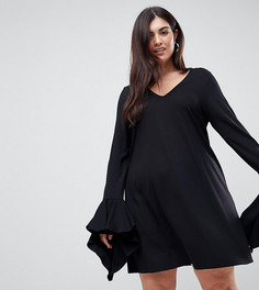 Платье мини с оборками на манжетах ASOS CURVE - Черный