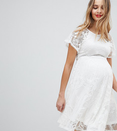 Короткое приталенное кружевное платье с расклешенными рукавами ASOS MATERNITY - Кремовый