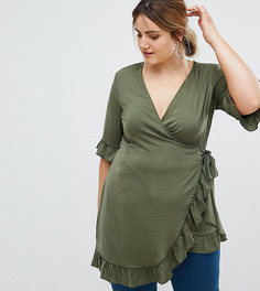Удлиненный топ с запахом и оборками ASOS CURVE - Зеленый