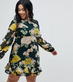 Платье мини с цветочным принтом и оборками Boohoo Plus - Мульти