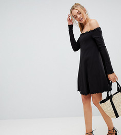 Платье мини в рубчик с открытыми плечами ASOS TALL - Черный