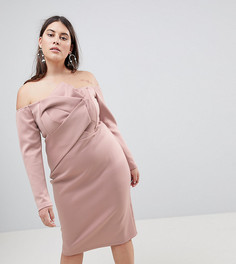 Платье-бандо миди с длинными рукавами и складками ASOS CURVE - Розовый