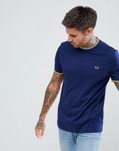 Темно-синяя футболка с контрастной окантовкой Fred Perry - Темно-синий