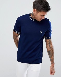 Темно-синяя футболка с контрастной отделкой Fred Perry - Темно-синий