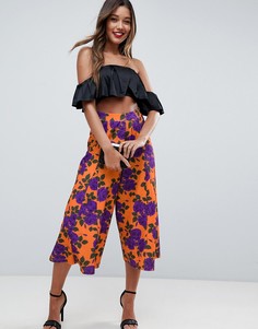 Укороченные широкие брюки с цветочным принтом ASOS - Оранжевый
