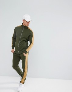 Зеленый зауженный спортивный костюм колор блок boohooMAN - Зеленый