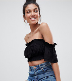 Кроп-топ с открытыми плечами и оборками на рукавах ASOS TALL - Черный