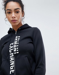 Худи на молнии с раздвоенным логотипом Armani Exchange - Черный