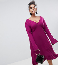 Чайное платье миди с оборками ASOS CURVE - Фиолетовый