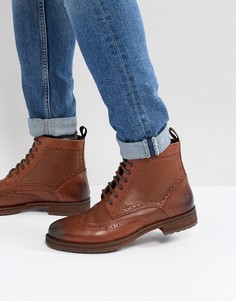 Светло-коричневые кожаные ботинки на шнуровке Burton Menswear - Рыжий