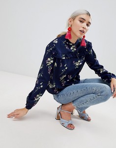 Блузка с цветочным принтом PrettyLittleThing - Темно-синий