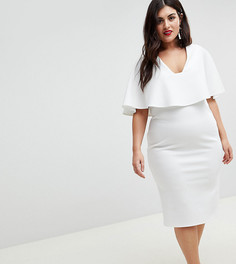 Облегающее платье миди с глубоким вырезом и кейпом ASOS CURVE - Белый