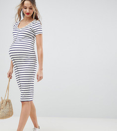 Облегающее платье миди в полоску на кнопках эксклюзивно для ASOS DESIGN Maternity - Мульти
