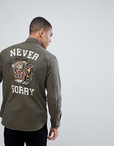 Рубашка классического кроя в стиле милитари с принтом на спине Jack & Jones Originals - Зеленый