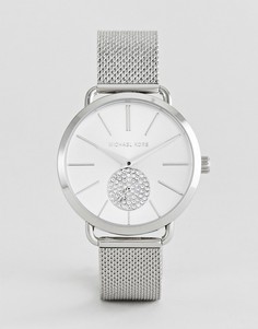 Серебристые часы с сетчатым браслетом Michael Kors MK3843 Portia - 37 мм - Серебряный