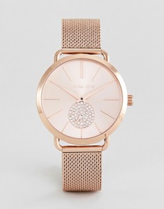 Розово-золотистые часы 37 мм с сетчатым браслетом Michael Kors MK3845 Portia - Золотой