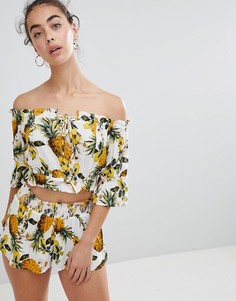 Пляжный топ с открытыми плечами и принтом ананасов River Island - Желтый