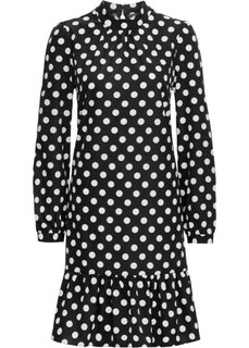 Платье с воротником-стойкой (черный в горошек) Bonprix