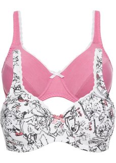 Бюстгальтер из органического хлопка (2 шт.), чашка F (с рисунком + черный) Bonprix