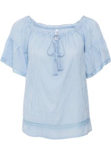 Блузка с вырезом-кармен (нежно-голубой/белый в полоску) Bonprix