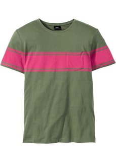 Футболка Regular Fit с полосками (оливковый) Bonprix