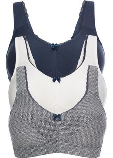 Бюстгальтер из органического хлопка без косточек, чашка F (с рисунком + кремовый + темно-синий) Bonprix