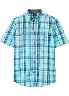 Рубашка Regular Fit из клетчатого материала сирсакер (синий/бирюзовый/натуральный в клетку) Bonprix