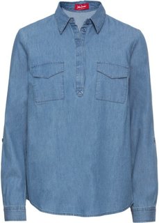 Туника джинсовая с длинным рукавом (нежно-голубой) Bonprix