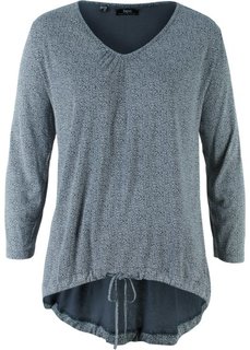 Футболка с асимметричным низом и рукавом 3/4 (ночная синь с рисунком) Bonprix