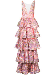 ярусное платье с цветочным принтом  Marchesa Notte