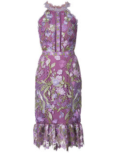 приталенное платье с ажурной отделкой и цветами Marchesa Notte