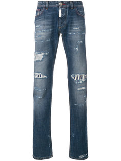 прямые джинсы с рваными деталями Philipp Plein