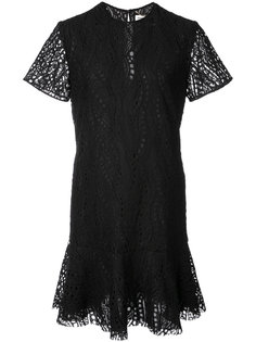 ажурное мини-платье с оборкой на подоле Saint Laurent