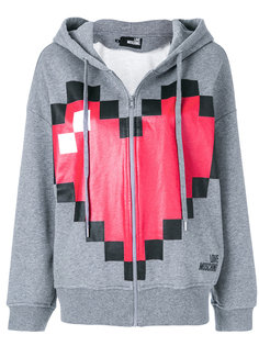 pixel heart print zipped hoodie Love Moschino