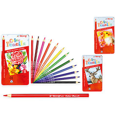 Трехгранные цветные карандаши, 12 цветов в металлическом кейсе Schreiber