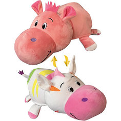 1toy плюш.Вывернушка 76 см 2в1 Радужная Зебра-Розовый Гиппопотам,пакет