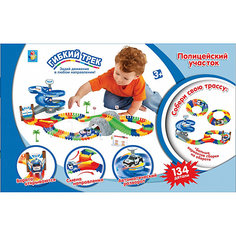 1 toy гибкий трек "Полиция" 134 дет,разворот, пещера, дверь,  машинка,  свет, 48x10x32 см