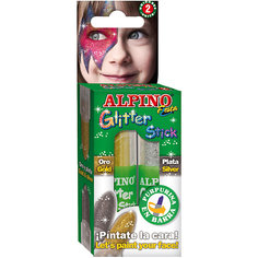 Детский аквагрим "Glitter Stick" (макияжные карандаши с блестками), 2*4 гр, 2 цв. (золотой/серебряный) Alpino