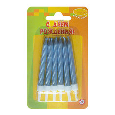 Свечи для торта Патибум "Перламутр голубой" с держателями, 6 см., 12 шт.