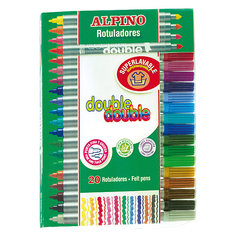 Фломастеры Double Double двухсторонние с серебристым корпусом, 20 цв. Alpino