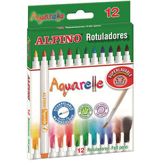 Фломастеры Aquarelle», 12 цв. + кисточка Alpino