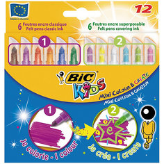 BIC Цветные фломастеры Мини Рисуй и Твори, 6+6 цветов