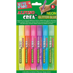 Гелевые карандаши CREA Neon (гель-краски с блестками для декорирования), 6 цв. Alpino