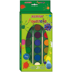 Акварельные краски, 21 цв. + 2 кисточки Alpino
