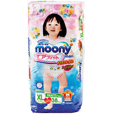 Трусики-подгузники для девочек Moony Man, XL 12-17 кг., 38 шт